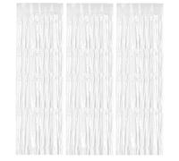 3 Pcs Rideaux à Franges en Aluminium, 1 x 2 M Rideau Métallique de Frange, Feuille Frange Miroitement Rideau, Tinsel Shimmer Rideaux pour Mariage Anniversaire Fête Porte Fenêtres Décoration (Blanc)