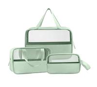 3 PCS Sac de Toilette Transparent imperméable PVC + PU Sac de Toilette Travel Sac de Lavage cosmétique Portable avec poignées Confortables pour Femmes Hommes Gym Camping, Green, Sacs de Toilette