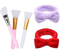 3 Pcs Silicone Vi +2 Pcs Turban Doux Serre-Tête Avec ¿Pour Le Maquillage Et Les Soins Du Vi Fille Femme Soin Du Vi ¿Mauve+Rouge¿.