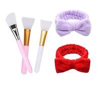 3 pcs Silicone Visage Brosse+2 pcs Turban Doux Serre-tête avec Brosse，Pour le Maquillage et les Soins du Visage Fille Femme Soin Du Visage（mauve+rouge）.