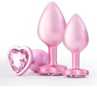3-PCS Smooth Metal Anal Plug Set Crystal Base 3 Sizes M L XL Waterproof Safe Pink for Beginners
