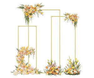 3 PCS Square Balloon Arch Stand Gold Metal Backdrop Frame Set 6.6FT+5.9FT+4.9FT Durable Rectangular Prop for Graduation Wedding Ceremony Party Garden Decoration Doré