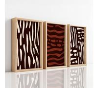 3 Pcs Tableau Decoration Murale Brun Châtaigne - Imprimé Animalier Affiche pour Salon Chambre Salle de Bain Toilettes, Rayé Texture Sauvage Peintures sur Toile, Maison Tableaux Art Décoratif