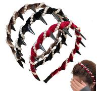 3 Pcs Vintage High Cranium Artificial Pearl Hairband, Braided Tooth Headbands, Classic Retro Hair Accessories for Weddings, Parties, and Daily Wear (B)
