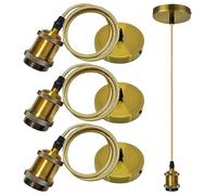 3 Pcs Vintage Suspension Lampe E27 avec Douille Ampoule et Câble Pendule 100 cm - Or Antique