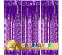 3 pcs violet feuille métallique rideau frange, 3,28 X 8,20 pieds violet Studio arrière - plan rideau ruban, accessoires studio, idéal pour les fêtes célibataires, décoration d'anniversaire, Noël
