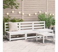 3 Pcs White Solid Pine Wood Garden Sofa Set Without Armrests, Outdoor Patio Furniture for Terrace Backyard, Durable Modular Conversation Seating with Slatted Design, Max Load 110kg per Seat