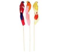 3 perruches 13 x 3 x 2,5 cm montées sur tiges en bois Multicolore G