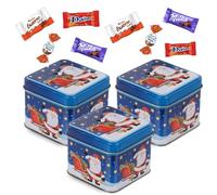 3 petites boites carrées de Noël garnies de 20 chocolats Milka, Kinder Schokobons et Mini Bueno, Daim