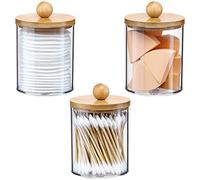 3 Petites boîtes de Rangement Rondes en Coton-Tige en Acrylique avec Couvercle en Bambou