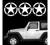 3 Pièce Autocollant Militaire Etoile Blanc Différentes Couleurs, Autocollants 4x4 Off Road Étoiles Militaire Détruit US Army, Decoration Deco US Army Off Road pour Moto et Voiture Van (13cm)