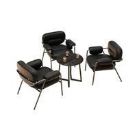 3-Piece Conversation Set with Round Table - Mid-Century Accent Chair, Leatherette Upholstered Chairs with Iron Frame Modern Seating for Café(2)