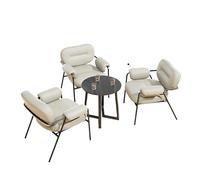 3-Piece Conversation Set with Round Table - Mid-Century Accent Chair, Leatherette Upholstered Chairs with Iron Frame Modern Seating for Café(4)