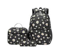 3-Piece Daisy Print Backpack Set - Cute Elementary School Bookbag | Girls | Complete 3-in-1 Combo (Backpack, Insulated Lunch Bag, Pencil Case), Lightweight 510g Dual-Layer Nylon/Polyester, Full Size 16