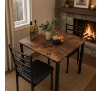 3-Piece Dining Table Set with Upholstered Chairs, Square Table,Retro