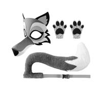 3-Piece Gray Wolf & Tail Set - Animal Costume Prop for Kids, Halloween | Realistic Furry Design, Includes Paws & Tail, Adjustable Comfort Fit, for Carnival & Dress-Up, Imaginative Play & Costume Eve
