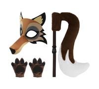 3-Piece Gray Wolf & Tail Set - Animal Costume Prop for Kids, Halloween | Realistic Furry Design, Includes Paws & Tail, Adjustable Comfort Fit, for Carnival & Dress-Up, Imaginative Play & Costume Eve