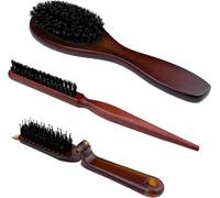 3 Piece Hair Brush,Boar Bristle Brush,Hair Brushes,Men's Beard Brush,Bun Brush,Plaquing Hair Brush For Long,Curly,Dry Or Damaged Hair (Brown)