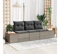 3-Piece Outdoor Patio Sofa Set with Cushions, Grey All-Weather Wicker Rattan Sectional Furniture for Garden, Terrace, Backyard, Modular Conversation Set with Waterproof Storage and UV Resistant