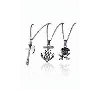 3 Piece Pirate Sword Anchor Skull Pendant Necklace Set Men