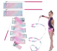 3 Pièce Rubans de Danse, 2m Gymnastique Rubans de Danse Rythmique Bâton Virevoltant pour Les Spectacles, Ruban Gymnastique Enfant Arc-en-Ciel et Rose, Cadeaux de Fête d'anniversaire