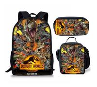 3 Pièce Sac à Dos, 3D Impression Jurassic World Sac à Dos pour Enfants Dessin Animé Grande Capacité Ultra Léger Cartable,Style 1