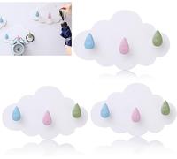 3-Piece Self-Adhesive Hooks Without Nails,Children's Adhesive Wall Hooks,White Cloud,Adorable Multifunctional Towel Hooks For Children's Rooms