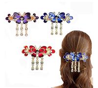 3-Piece Set of Women's Crystal Hair Clips, Rhinestone Butterfly Tassel Hair Clips, Vintage Rhinestone Metal French Hair Clips, Hair Accessories (Butterfly)