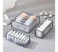 3-piece set underwear drawer storage box set, foldable socks, bra underwear storage box, drawer divider, washable storage storage bag for storing clothes, ties and bras (Grey)