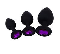 3-Piece Silicone Jeweled Anal Plug Set 3 Sizes 72-94mm for Beginners Men Women Couples Black