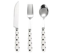 3-Piece Stainless Steel Dessert Spoon Fork Knife Set, Cow Pattern Handle Dinnerware, Kitchen Cutlery for Picnic Camping