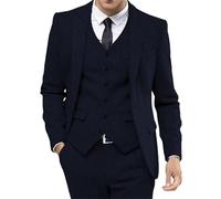 3 Piece Suit Men Retro Tweed Tuxedos Dress Wedding Prom Suits 3 Piece Peak Lapel Dress Jacket Vest Pants Black X Small