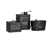 3 Piece Vintage Utilitaire métal Bidons Set de cuisine lavage Rangement Tin Noir