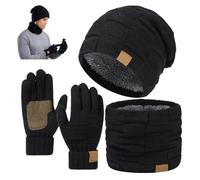 3 Piece Winter Knit Hat Scarf Gloves Set,Warm Knitted Beanie Accessories Bundle,Thermal Cap Scarf Combo for Men Women (Black)