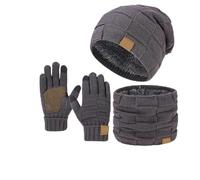3 Piece Winter Warm Knit Hat Scarf Gloves Set,Windproof Knit Hat for Unisex,Outdoor Thick Soft Elasticity Ski Hat (Gray)