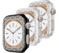 3 Piece Women's Case For Apple Watch 41 Mm Series 8 & Series 7,Diamond Bling Pc Protective Case With Anti-Scratch Screen For Iwatch Series 41 Mm,Black/Silver/Transparent