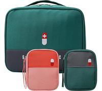 3 Pieces (1+2) Empty First Aid Bag Waterproof Oxford Cloth Portable Pharmacy Bag For School,Travel,Camping,Hiking (Green+Red)