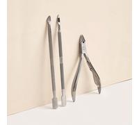 3 pièces, 1 coupe-ongles argenté + 2 repousse-cuticules en acier inoxydable, repousse-cuticules en acier inoxydable, outil de retrait des cuticules et de préparation des ongles, pour la peau morte et 
