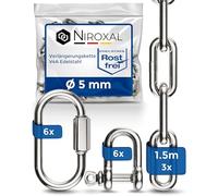 3 pièces 150-cm = 1,5 mètre 5-mm ensemble d'extension de chaîne en acier inoxydable de 5 mm d'épaisseur charge de rupture max. 900 kg avec manilles droites mousqueton connecteur en V4A Kit de montage