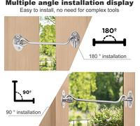 3 Pieces 150 Mm Hook And Eye Latch,Silver Door Hook,201 Stainless Steel Door Closing Hooks,Latch Hooks,With 12 Screws,Door,Window,Kennel,Wardrobe