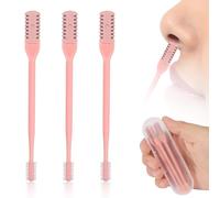 3 Pièces 2 en 1 Tondeuse à Poils de Nez, Rotative à 360° Coupe-Poils de Nez Double Face Coupe Poils de Nez Manuel Outil d'Épilation des Narines avec Cure-Oreilles pour Hommes Femmes (Rose)