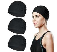 3 Pièces 25x15mm Bonnet de Bain Tissu Élastique, Bonnet de Natation en Tissu Polyester Confortable, pour Femme, Cheveux Longs, Été, Plage, Cure Thermale, Protège Contre Le Soleil, Noir