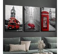 3 pièces 30 x 40 cm paysage de Londres moderne architecture européenne scènes de rue parisiennes art mural toile peinture poster et impressions photo murale pour salon, chambre à coucher, bureau (sans