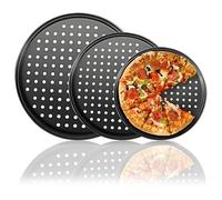 3 Pièces 32/29/26cm Plaque Pizza Antiadhésive Four Ronde Kit, Plaque de Cuisson Chauffage Uniforme Perforée Acier Carbone Empilable, Plateau Patisserie Lave Vaisselle pour Chefs et Amateurs Pâtes
