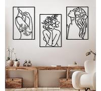 3 Pièces 35 x 25 cm Arts Muraux Minimalistes Décoration, Décorations Murales en Métal, Art de Ligne Mural Abstrait, Sculptures Murales à Suspendre, Murales de Corps Féminin de Maison Abstraite