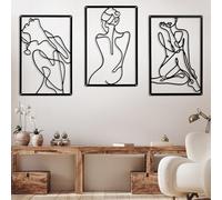 3 Pièces 35 x 25 cm Arts Muraux Minimalistes Décoration, Décorations Murales en Métal, Art de Ligne Mural Abstrait, Sculptures Murales à Suspendre, Murales de Corps Féminin de Maison Abstraite