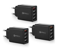 3 Pièces 4-Ports Chargeur Rapide USB 33W Multiple avec QC3.0, Prise USB Adaptateur Secteur Compatible avec iPhone, iPad, Samsung Galaxy, Nexus, HTC, Motorola, Xiaomi, LG, Tablette, Google etc