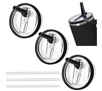 3 Pièces 40 Oz Couvercle de Remplacement en Plastique, Couvercles de Rechange pour Gobelets avec 3 Paille, Anti-fuite voyage Couvercles de Rechange Compatible avec la Coupe Stanley 40 oz (Noir)