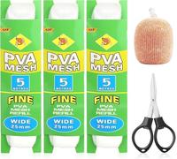 3 Pièces 5m Peche Carpe Accessoires avec Ciseaux PVA Larges Accessoires de Pêche à la Carpe Sacs de Filet Soluble dans l'eau PVA Qui Fond Rapidement pour L'alimentation Précise Filet de Peche Mer