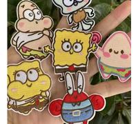3 pièces/6 pièces Badges brodés autocollants carrés, Badges de patchs animés créatifs carrés, Couleurs et styles aléatoires, Grands patchs brodés de l'étoile de mer, de l'escargot et du crabe patron d